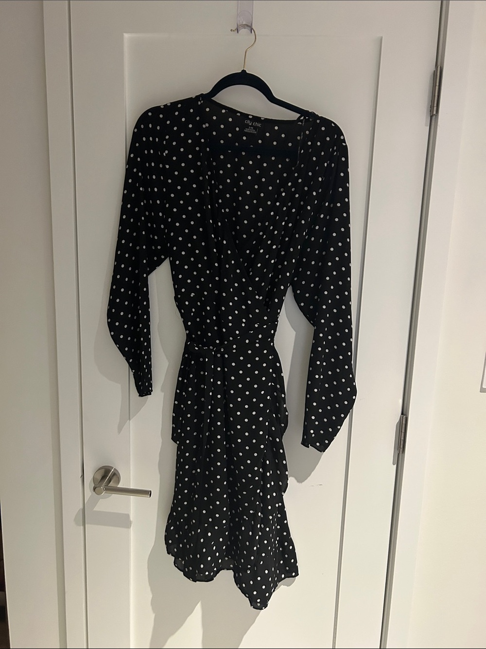 City Chic Black Polka Dot Long Sleeve Wrap Dress